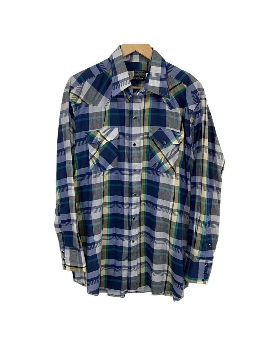 Vintage Panhandle Slim Plaid Shirt Mens 17-34 Large Snap Front Western Rodeo USA
